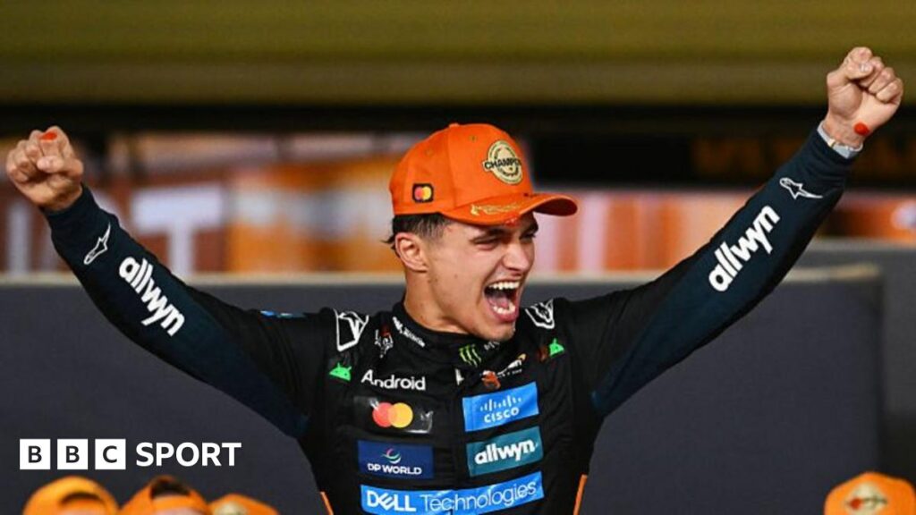 A split image of Valtteri Bottas, Lando Norris and Arvid Lindblad